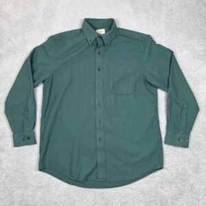 LL Bean Mens Green Houndstooth Button Down Shirt Traditional Fit M Flannel Shirt